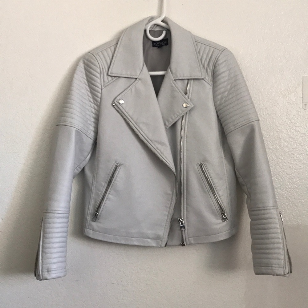 Topshop Rosa Biker faux leather jacket in white